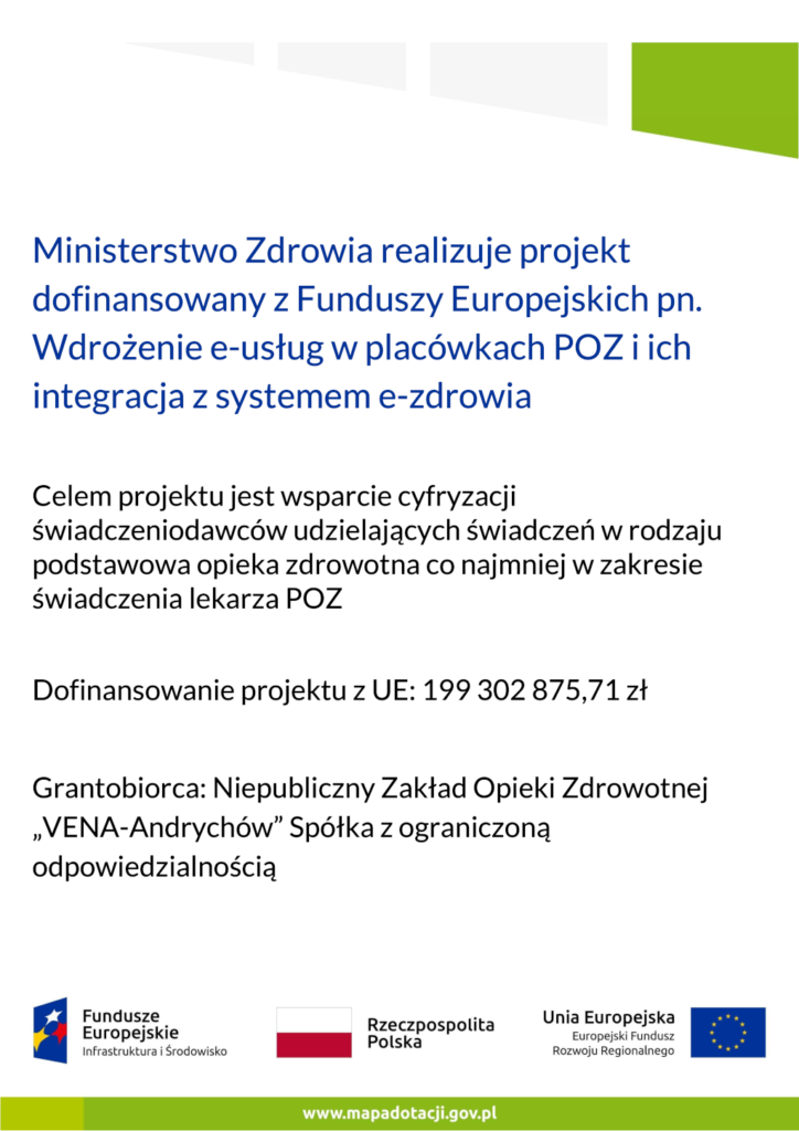 Baner projektu e-usługi POZ – Fundusze Europejskie